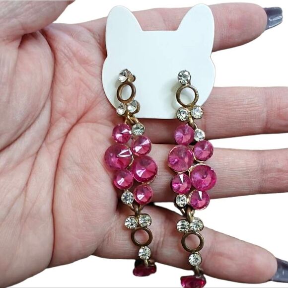 Vintage Pink Crystal Dangle Earrings - Picture 1 of 4